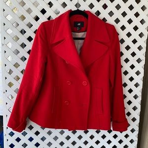 Deep-red pea-coat.  Size 6. Like new.  H&M brand.